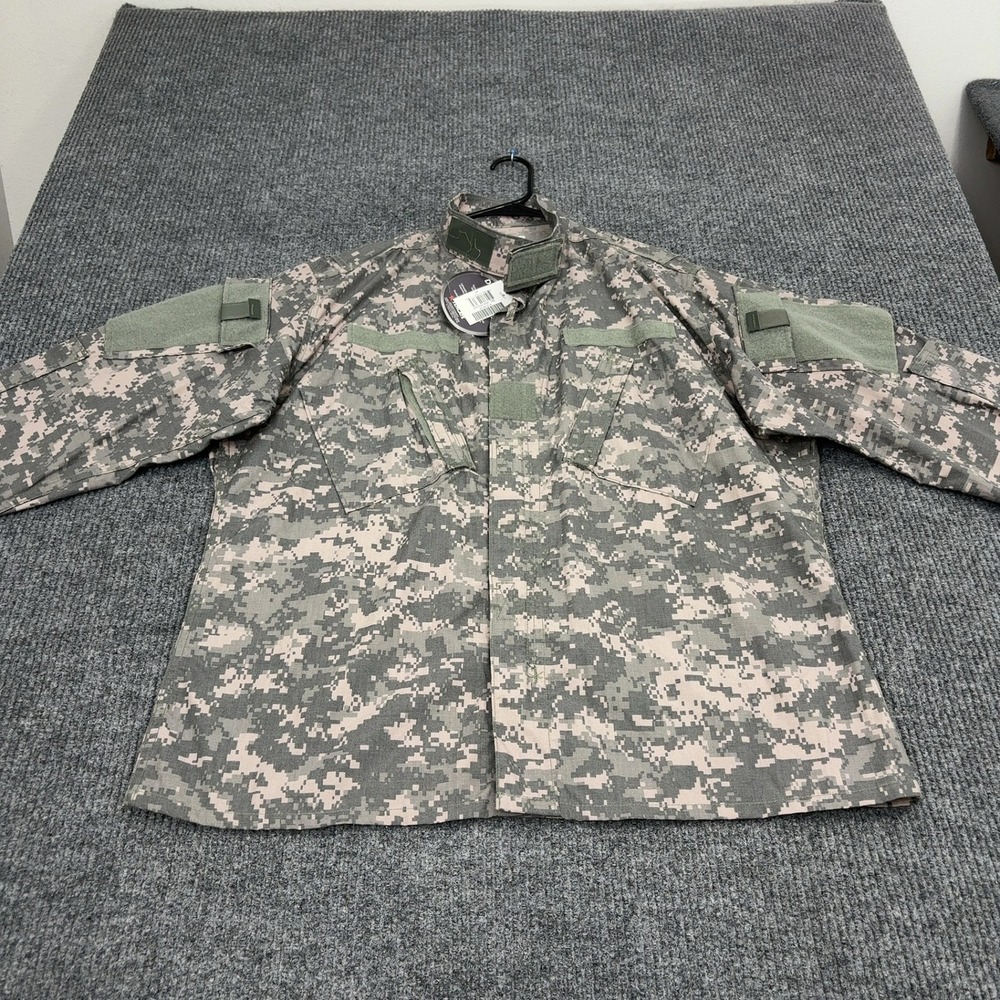 US Army Defender ACU Combat Shirt Mens L Gray Digital Camo Ripstop Tactical Gorp